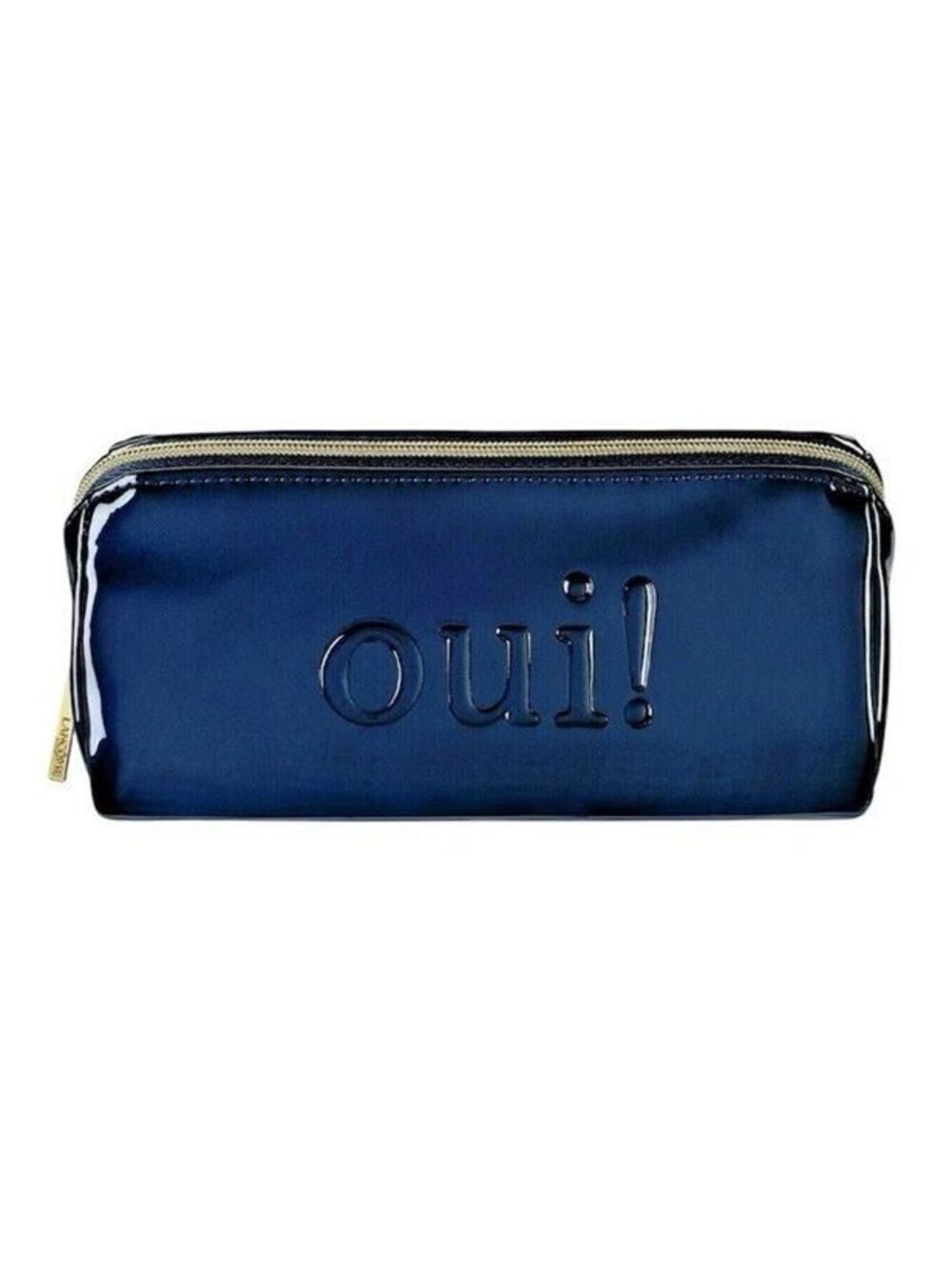 Lancome Faux Patent Leather Midnight Blue Navy OUI Makeup Bag Travel Pouch